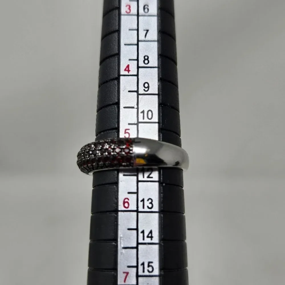 DJOY Red Pave Stone 925 Sterling Band Ring Size‎ 5.25